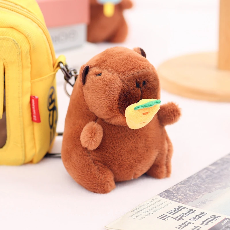 Cartoon Capybara Pendant Plush Toy Pull String Ice Cream Strawberry Doll Bag Hanging Ornaments Keychain Desktop Decoration