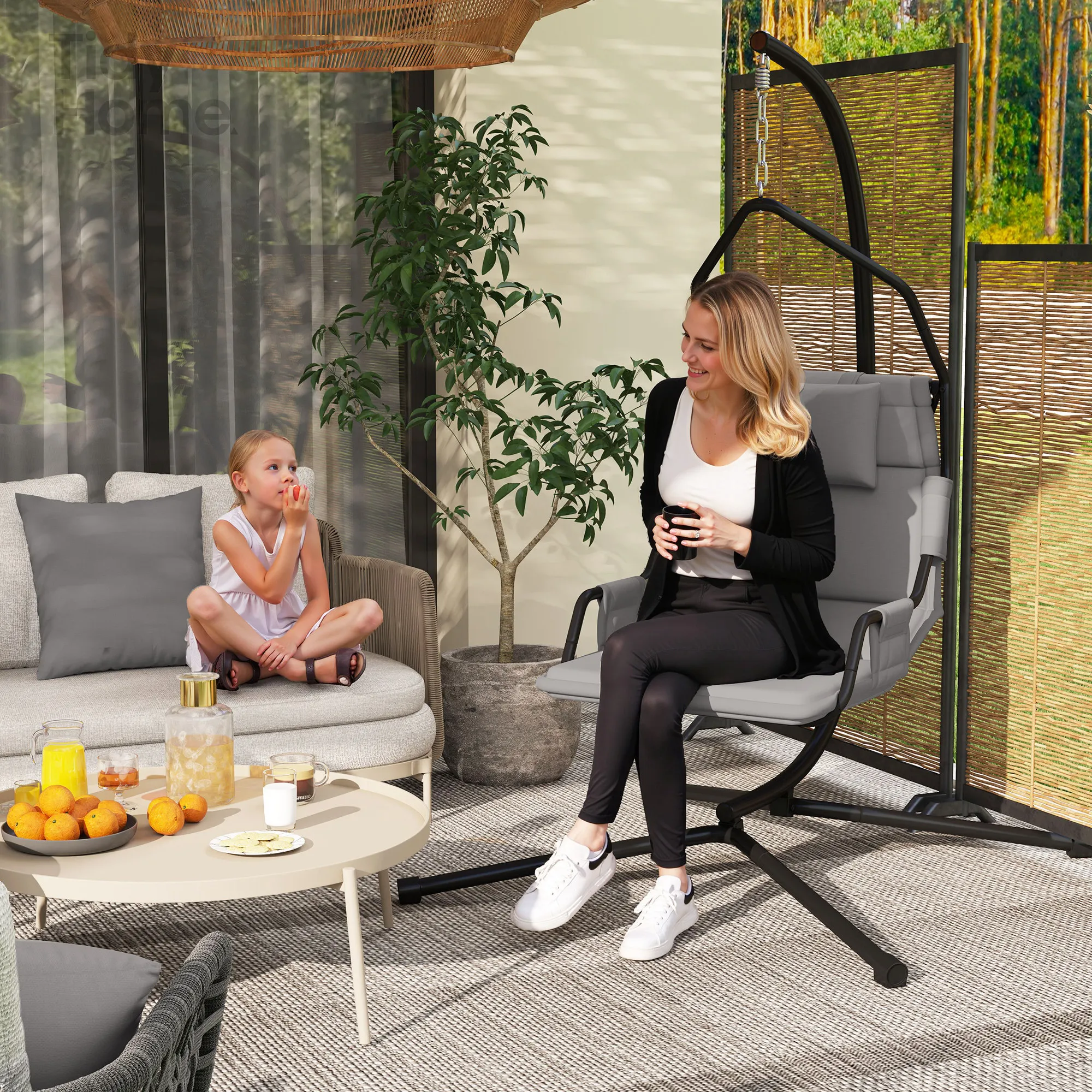 

Hammock Chair with Stand, Hammock Swing with PA Coating Oxford Fabric Cushion, Indoor Outdoor Hanging Chair with Chain