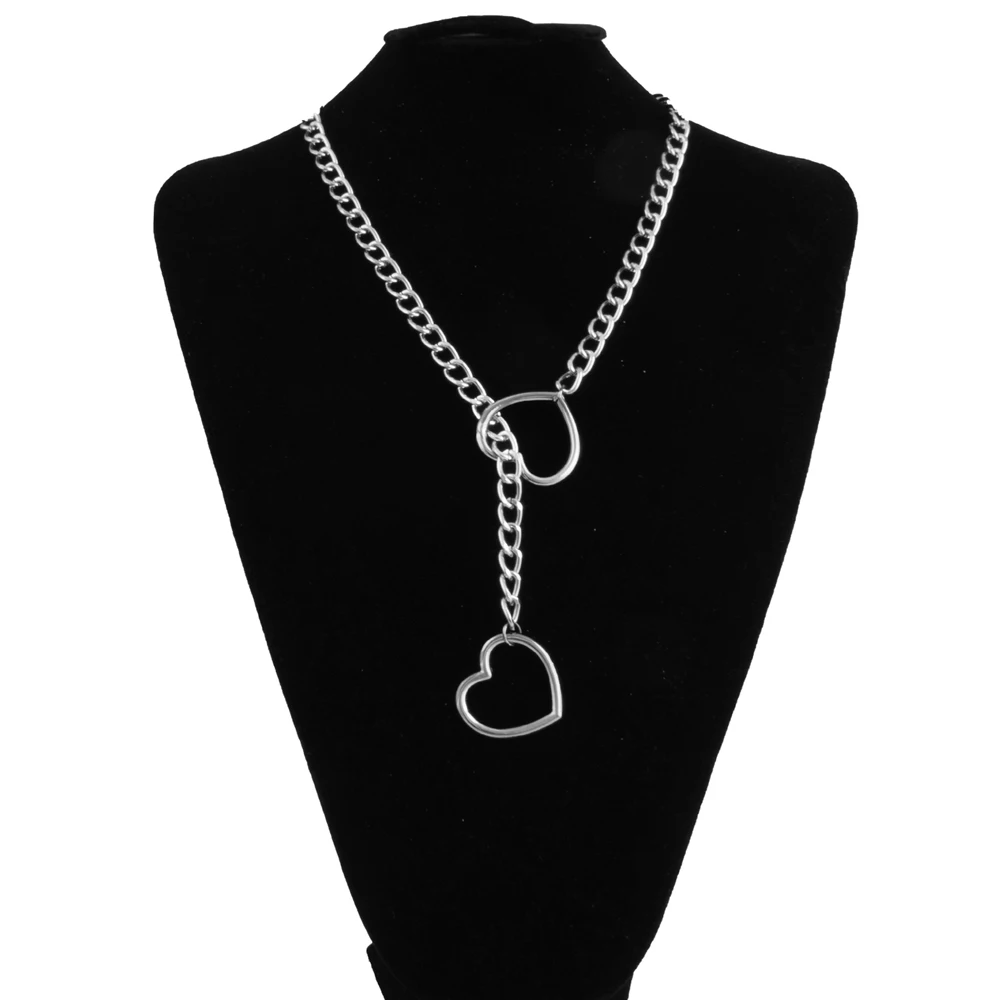 Collar de cadena deslizante de corazón para mujer, gargantilla de cadena larga Punk Rock, regalos, joyería gótica ajustable