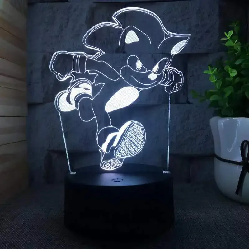 소닉 그림 모델 3D 야간 조명 LED 7 색 변경 램프 소닉 액션 그림 침실 장식 장난감 어린이 어린이 생일 선물