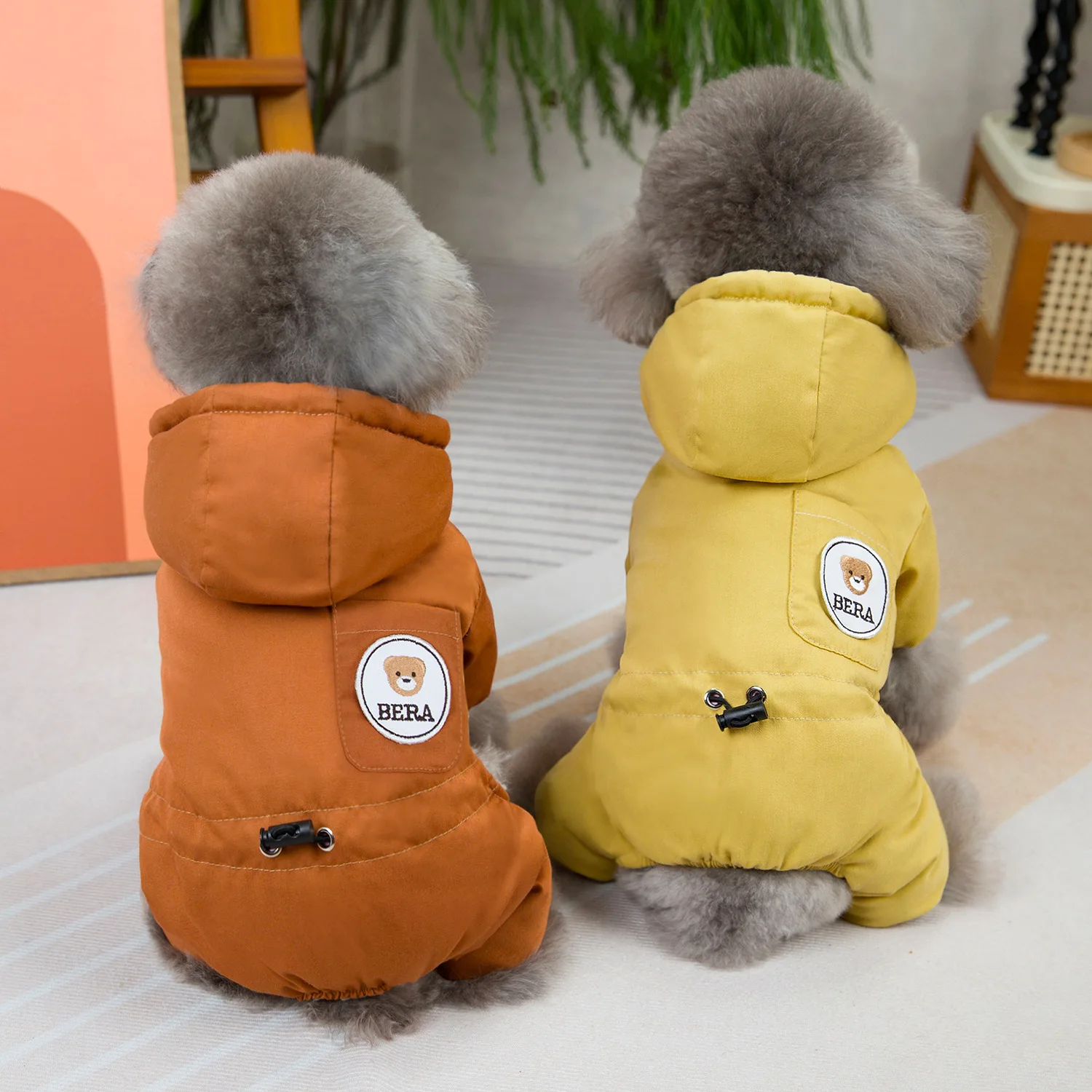 

Fleece Pet Dog Solid Color Four Legged Cotton Coat Warm Dog Clothes Winter Teddy Button Up Shirt Beautiful Down Coat Than Bear