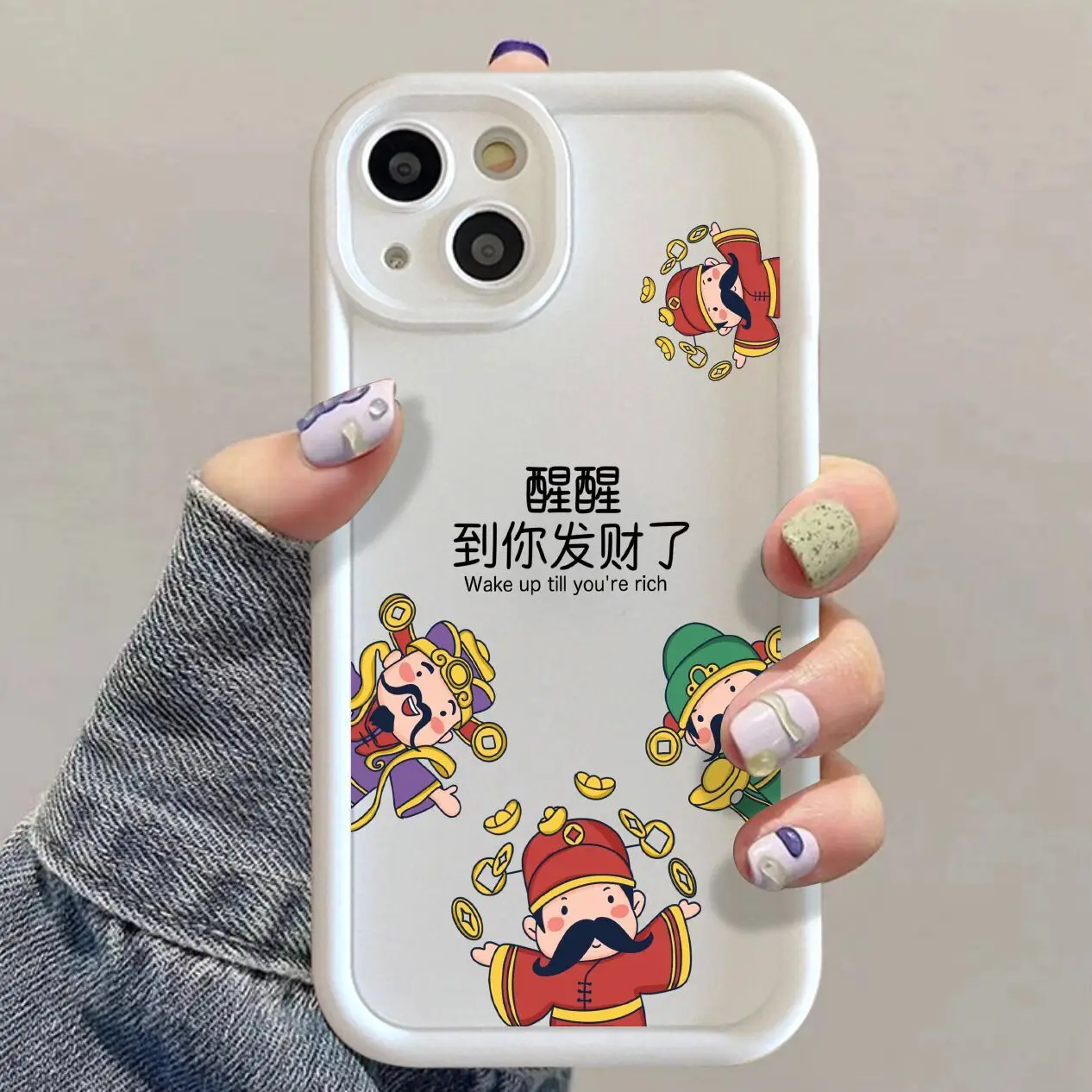 Capa de silicone para iPhone, Figura chinesa Deus da Riqueza, Capa para iPhone 15 Plus, 14 Pro Max, 11, 13, 12, XR, X