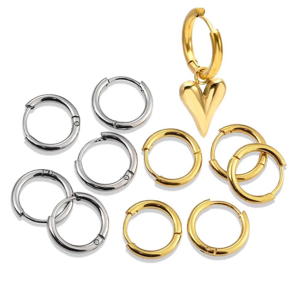 10pcs Trendy Hoop Earrings Round Huggies for Women Men Punk Ear Piercing Accessories Wholesale