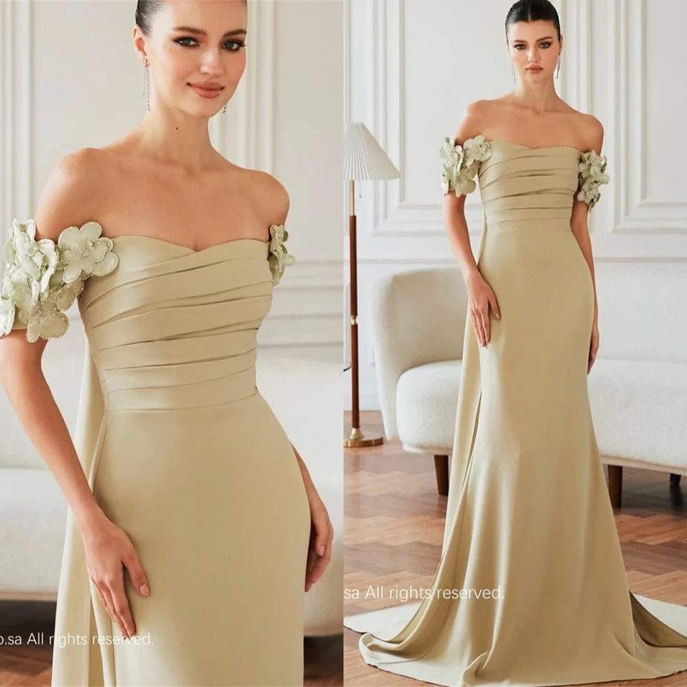 

Customized High Quality Green Jersey Evening Dress Delicate Strapless Cap Sleeve Homecoming Dress Exquisite Celebrity Gowns