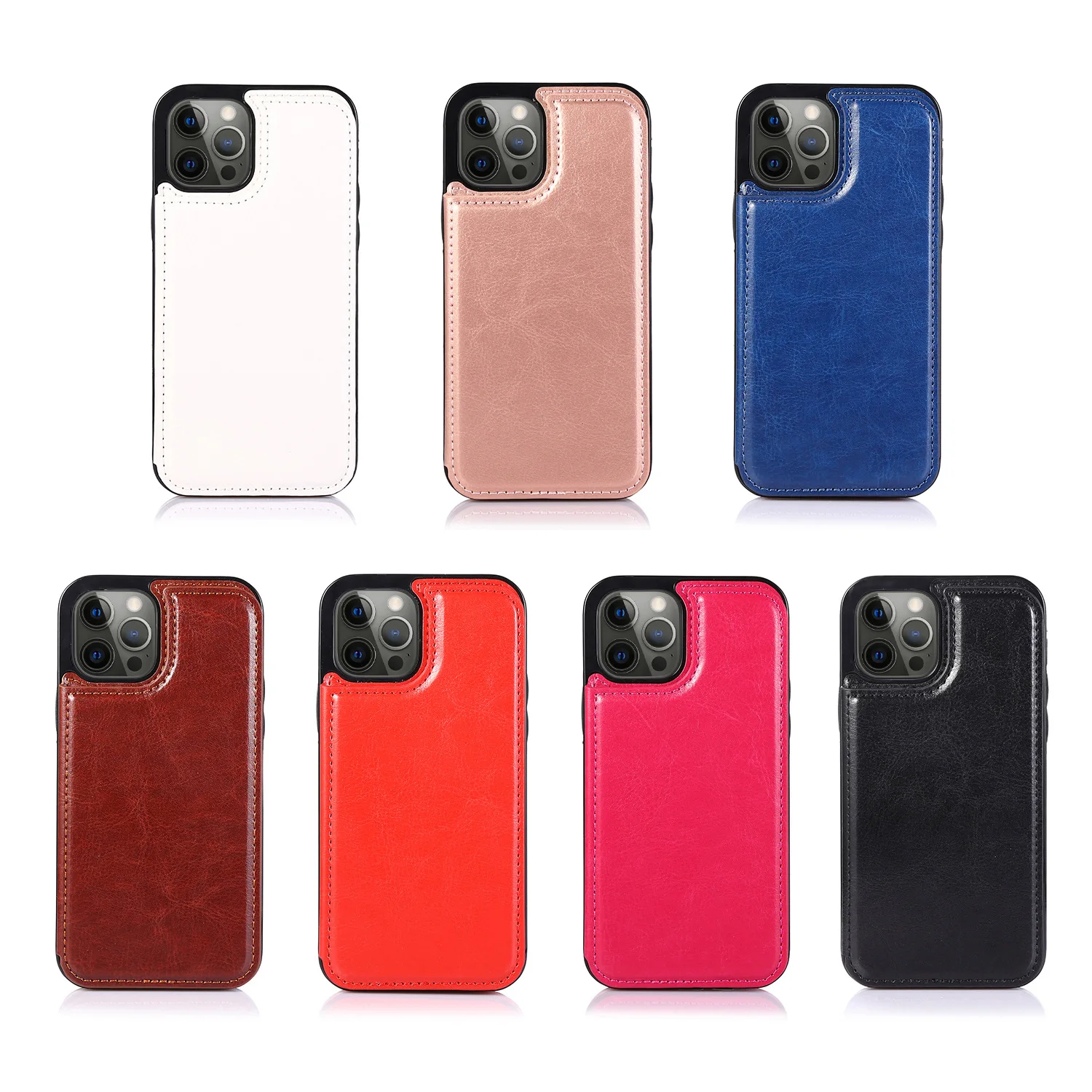 Mode Brieftasche Telefon Fall Karte Halter Leder Brieftasche Zurück Fall für iPhone 12 13 14 15 Pro Max Karte Slots Halter Flip-Cover