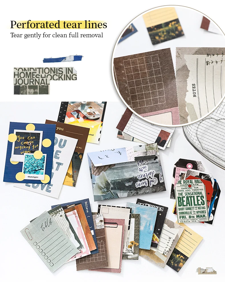 TIANZI 58 sheets Nostalgic Memory Series Kawaii English Die Cut Sticker Book Creative Handbook DIY Scrapbook Aesthetic Supplies