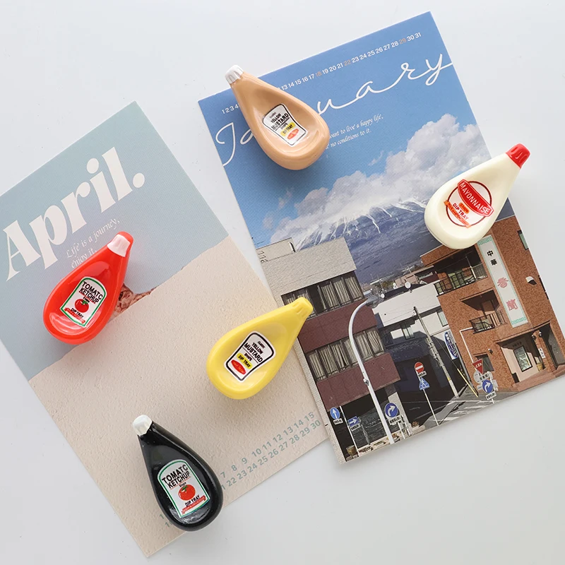 5 uds. De salsa de mostaza creativa, mayonesa, salsa de tomate, imanes de resina de 5 colores para nevera, pegatina para nevera para mapa de fotos de notas