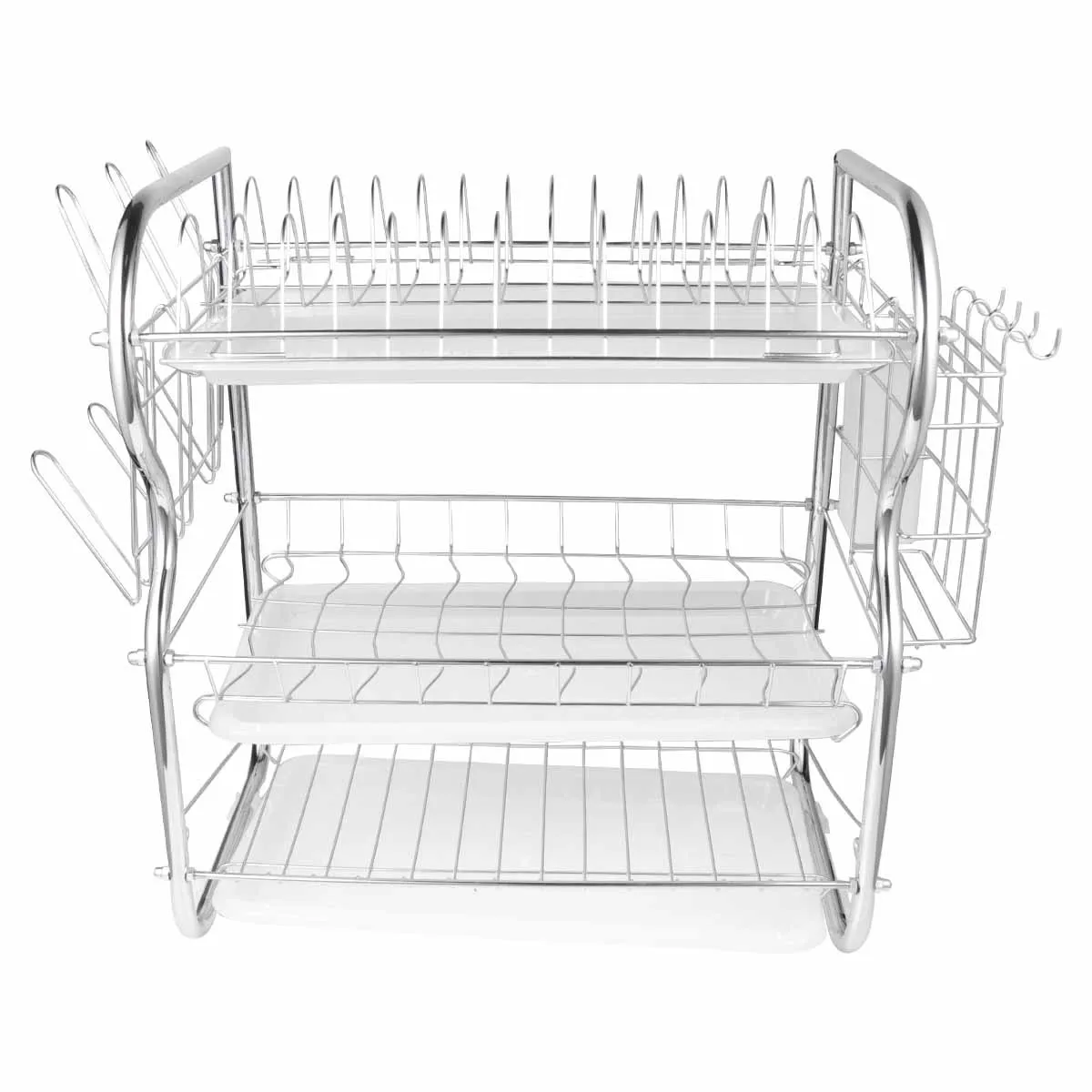 

3 Layer Dish Drainer Rack Kitchen Cutlery Drain Organizer Rustproof Plates Bowls Storage Shelf Heavy Duty Iron Art Utensils