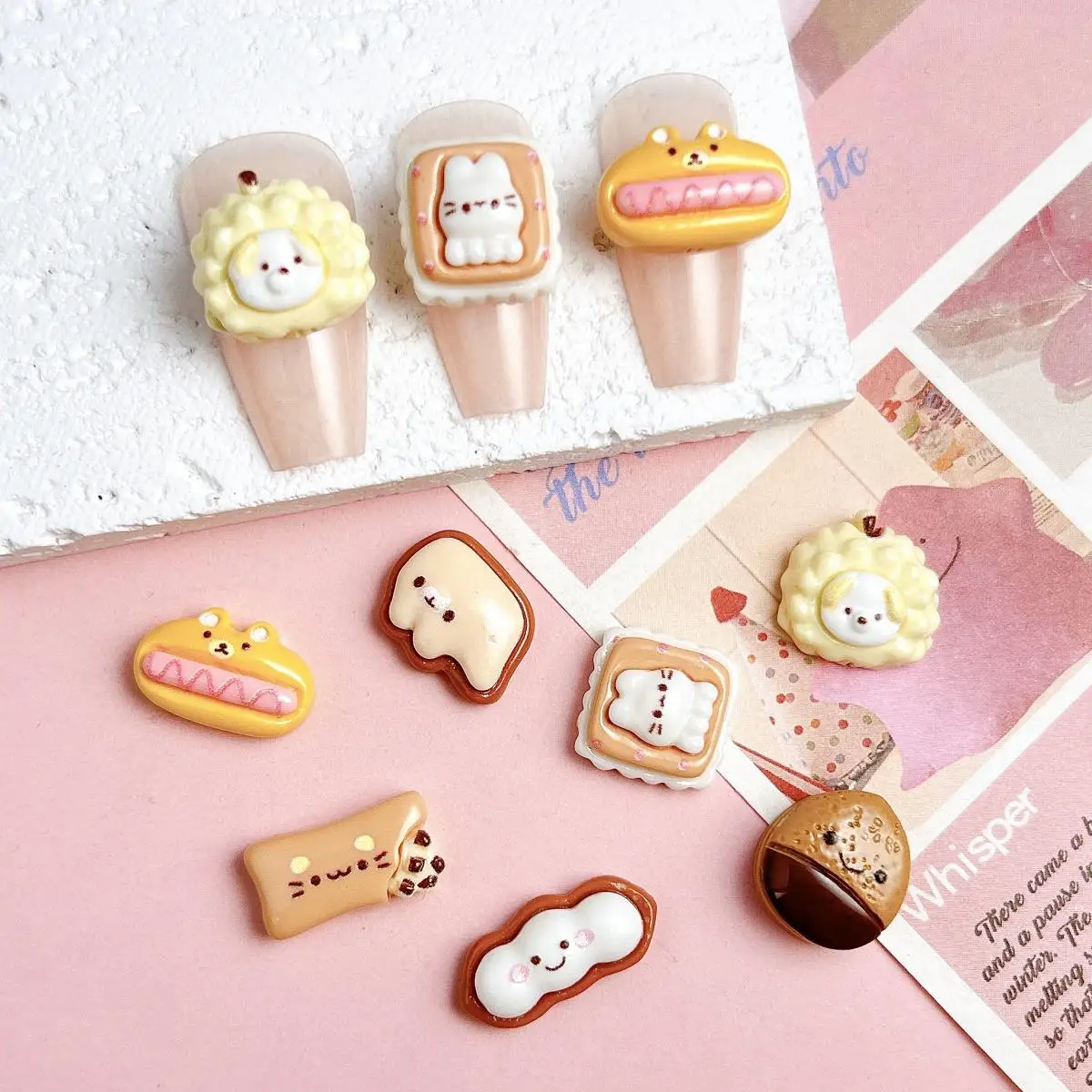 Cute Cartoon żywica seria biszkoptów zawieszki do paznokci Kawaii zwierzęce wyrażenia Cookie zdobienie paznokci dekoracje Manicure DIY akcesoria