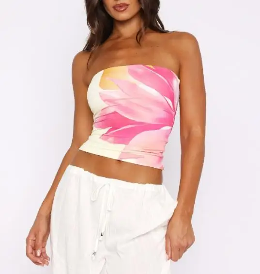 

Women's tank top with strapless print and slim fit, strapless top. 2026 summer new fashion and sexy women's clothing