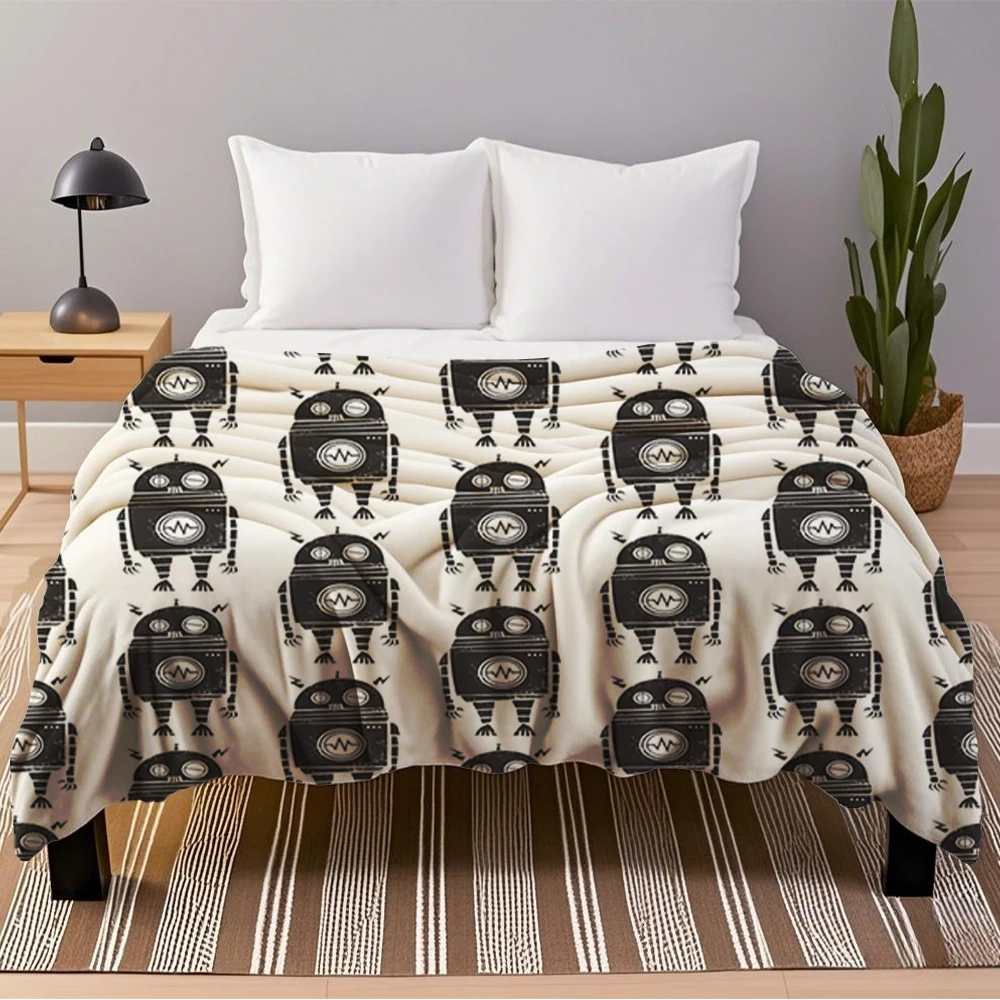 

Transitional Seasons Flannel Blankets Nice Big Robot 20 Bedcover Throw Blanket Vintage Floral Moisture-Wicking Blanket