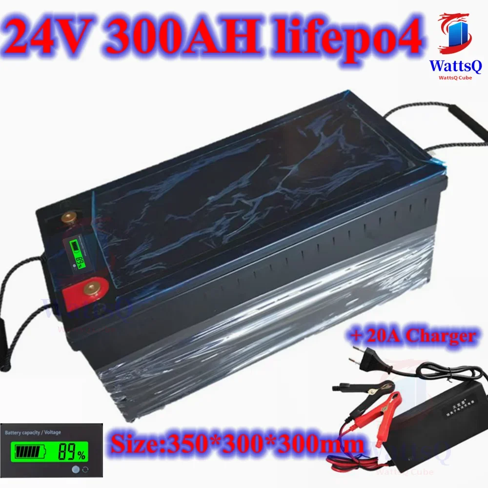 

24V 300AH lifepo4 lithium Waterproof Battery BMS 8S for 3000w Inverter Solar Systems UPS motor bike golf cart + 20A Charger