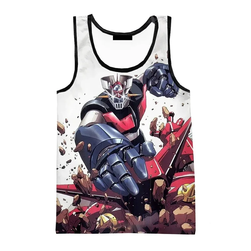 Camisetas sin mangas con estampado 3D de Robot Mazinger Z de película de Anime para hombre/mujer, chaleco de campaña de moda con personalidad, ropa de gimnasio de gran tamaño para verano