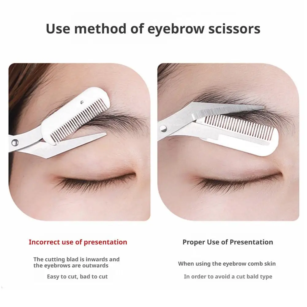 Tesoura de corte de sobrancelha de aço inoxidável com pente, ferramenta segura de maquiagem para aparar sobrancelhas, criação precisa de formato perfeito de sobrancelha