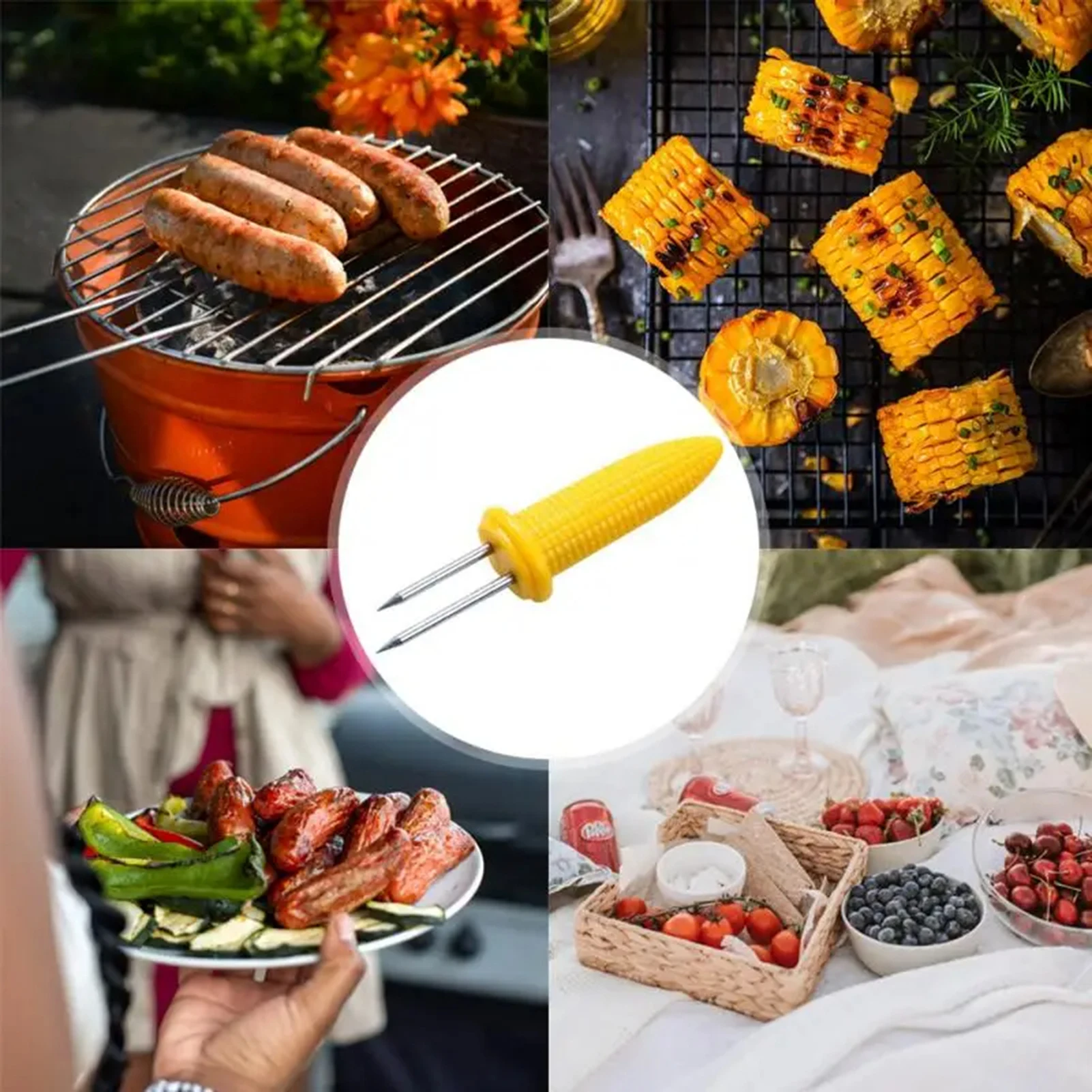 Corn Cob Holders Stainless Steel Heat Resistant Corn Picks Anti Hot Handle for BBQ Grilling Outdoor Cooking Party 10pcs Set