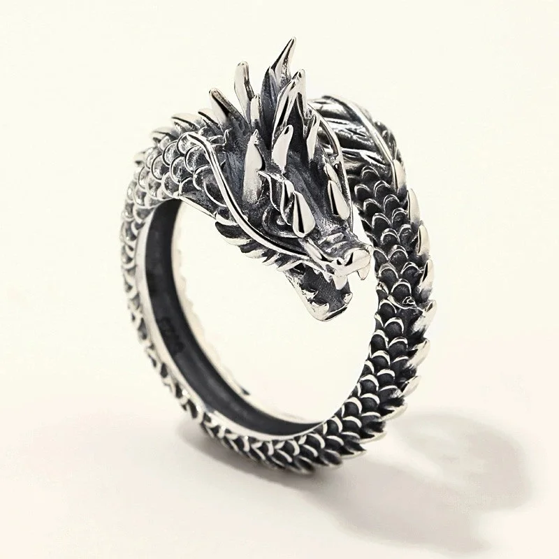 Hot selling new 925 sterling silver retro domineering Chinese dragon creative personality open ring fashionable and exquisite