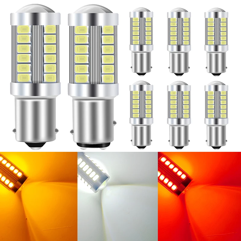 2/4/8 PCS 1156 BA15S 1157 BAY15D LED Bulbs  Turn Signal Lights 12V 5630-33SMD 7000K White Car Tail Reverse Parking Backup Lights