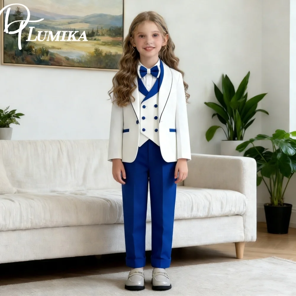 

Fashion Girls Jacquard Set For Boys 3 14 Years Special Occasion Communion Suit Sleek Jacket Classy Vest Fitted Pants Dapper Bow