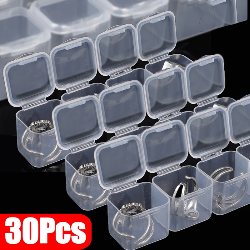 Caja de almacenamiento cuadrada transparente, Mini contenedor de plástico para joyería, collar, pendientes, anillos, caja organizadora de almacenamiento para el hogar, 30/1 Uds.