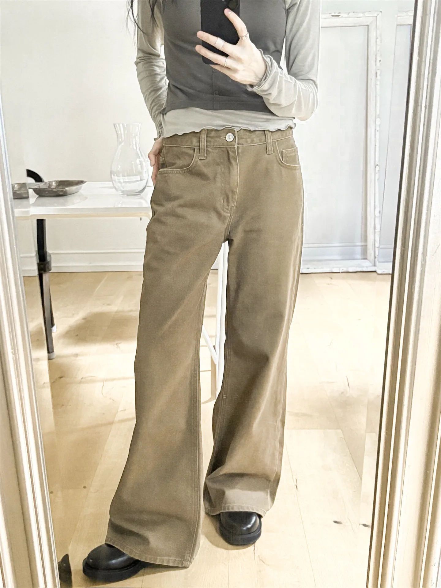 

American Style Vintage Low Waist Bell Bottom Jeans Women's Autumn Winter Loose Slimming Tall Extended Leg Pants