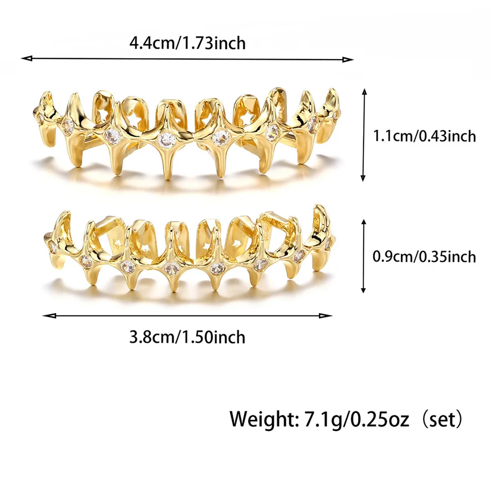 Hip Hop CZ Teeth Grillz Caps Cubic Zircon Iced Out Micro Pave Top&Bottom Charm Vampire Grills For Men Women Jewelry Xmas Gift