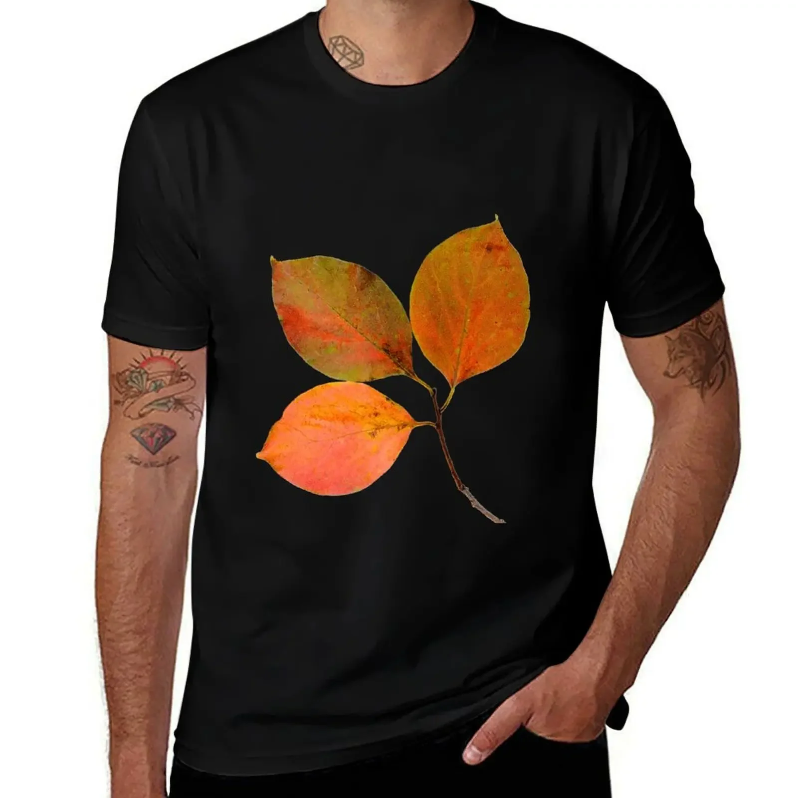 Close-up of Persimmon Leaves in autumn T-Shirt custom t-shirts oversized funny shirt cotton anime clothes mens graphic t-shirts