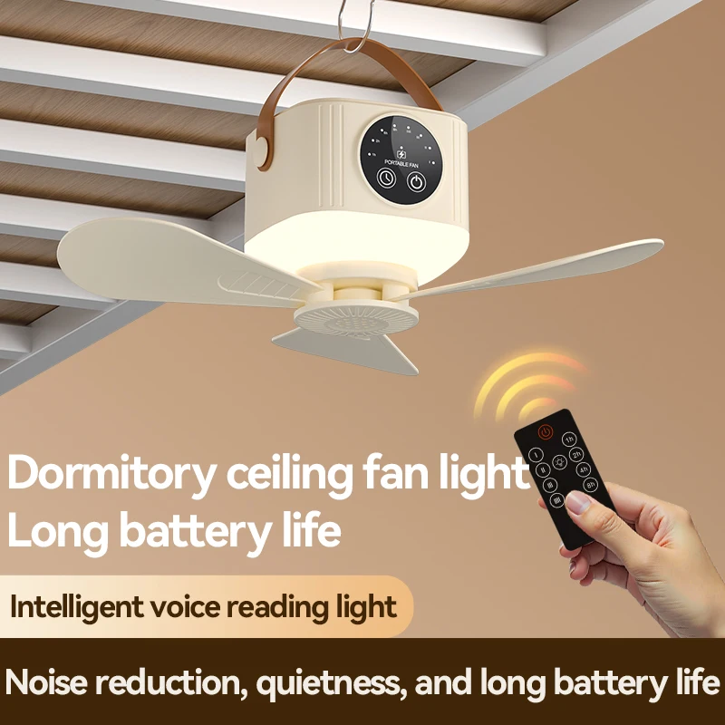 USB Dormitory/Camping Small Ceiling Fan 8-Hour Timer, With Night Light, 4 Levels of Strength Portable Fan image 2