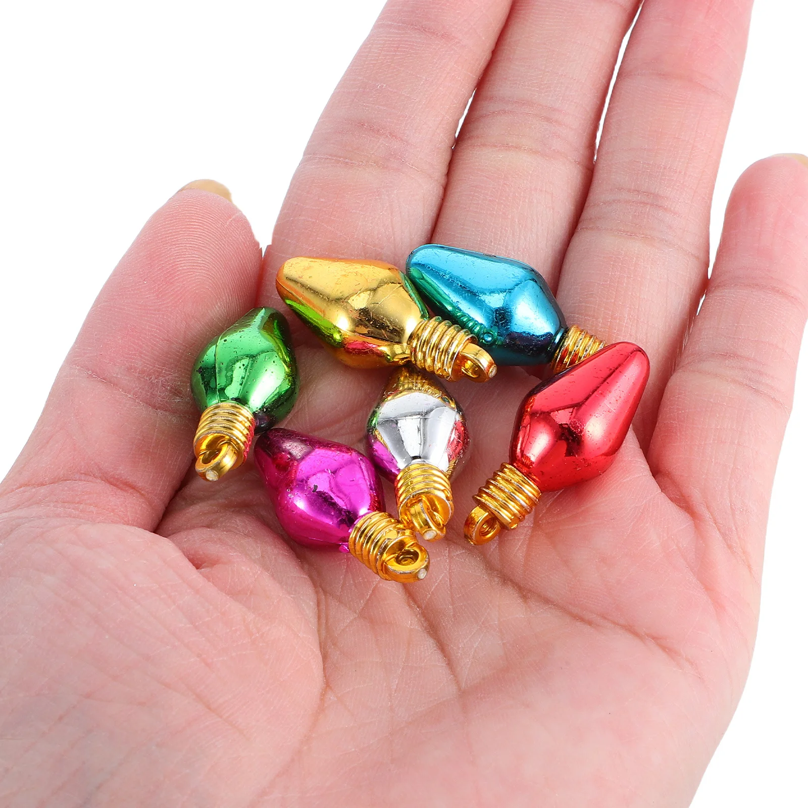 

50Pcs Mini Light Bulb Beads Christmas Decoration Electroplated Colorful Pendants for DIY Earring Craft Tree Hanging Ornament