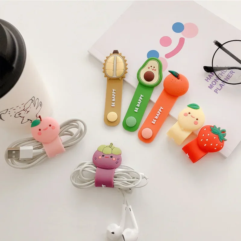 New Silicone Cable Winder Cable Organizer Bookmark Data Line Protector Clip Multi-function Fruit Flower Winder Headphone Storage