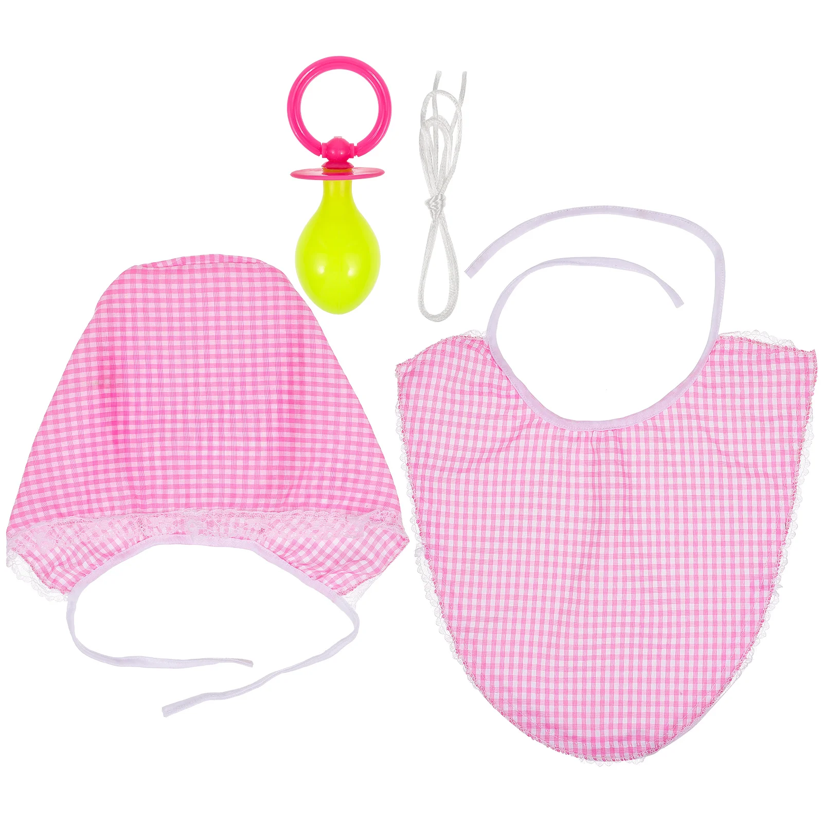 3 Pcs Funny Adults Cosplay Baby Pacifier Bib Hat Set Party Funny Props Baby Kids Accessories Kit (Pink)