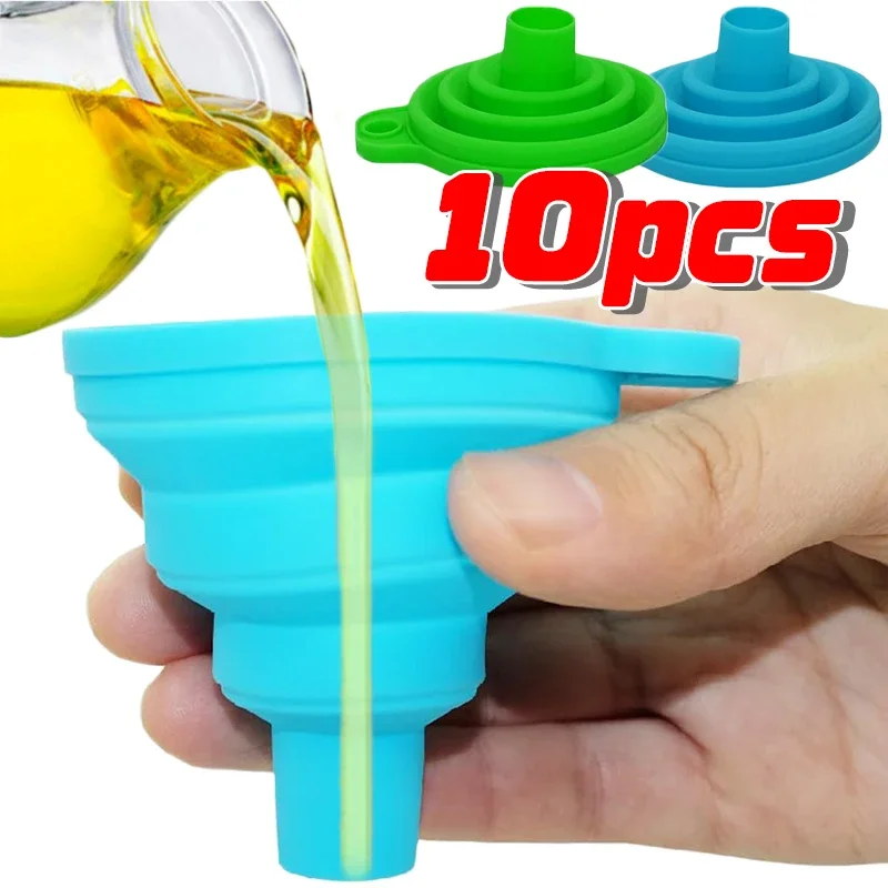 10-1pcs Silicone Foldable Funnel Collapsible Universal Funnels for Oil Beer Kitchen Cooking Accessories Liquid Hopper Tools Blue