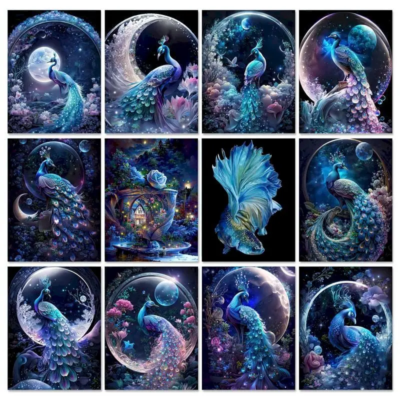 

GATYZTORY Crystal Diamond Painting For Adults Peacock Animals Full Square Round Cross Stitch Mosaic Embroidery Wall Decors Gift