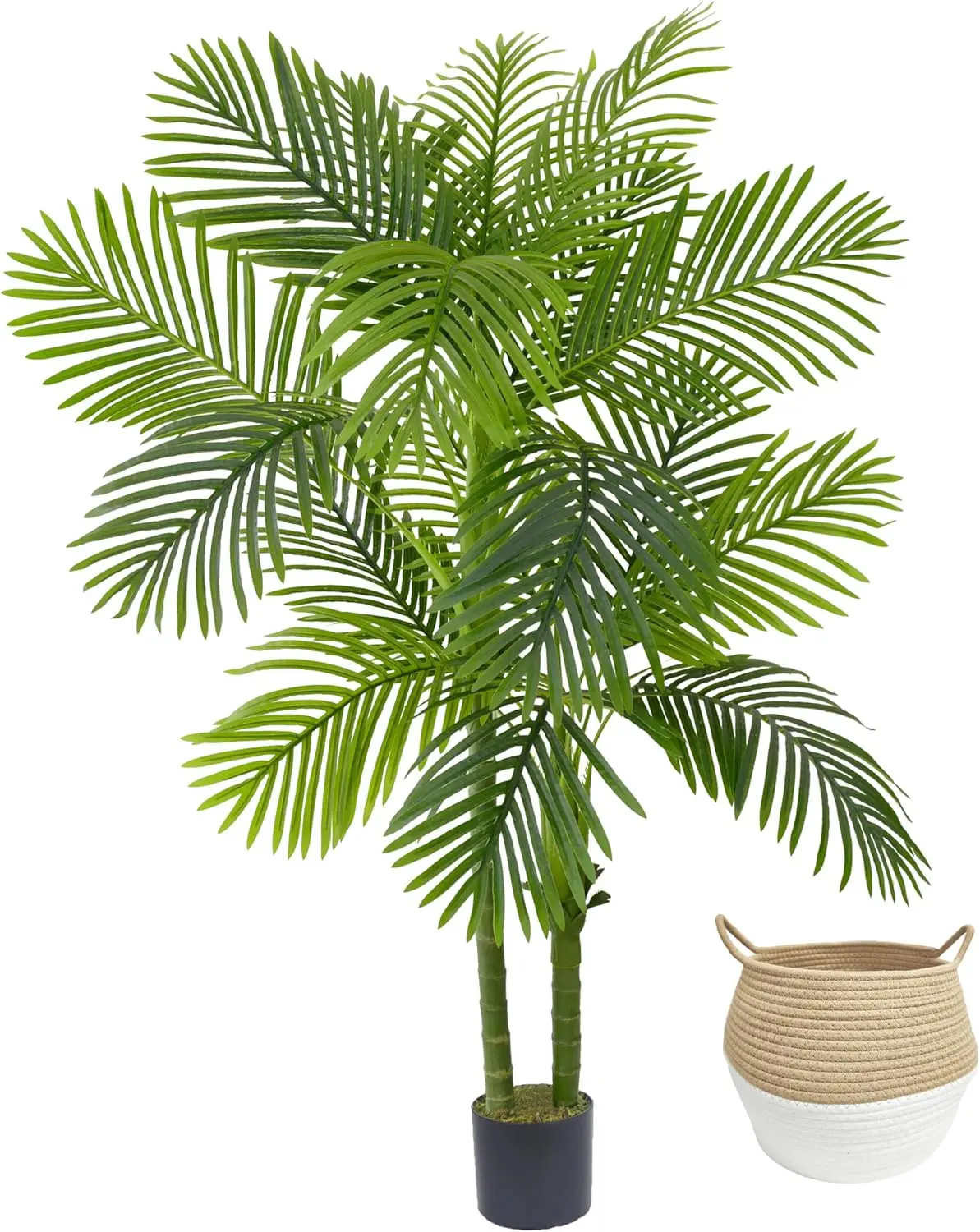 

5ft Artificial Palm Tree, UV Resistant Faux Plant with Basket for Indoor Outdoor Decor