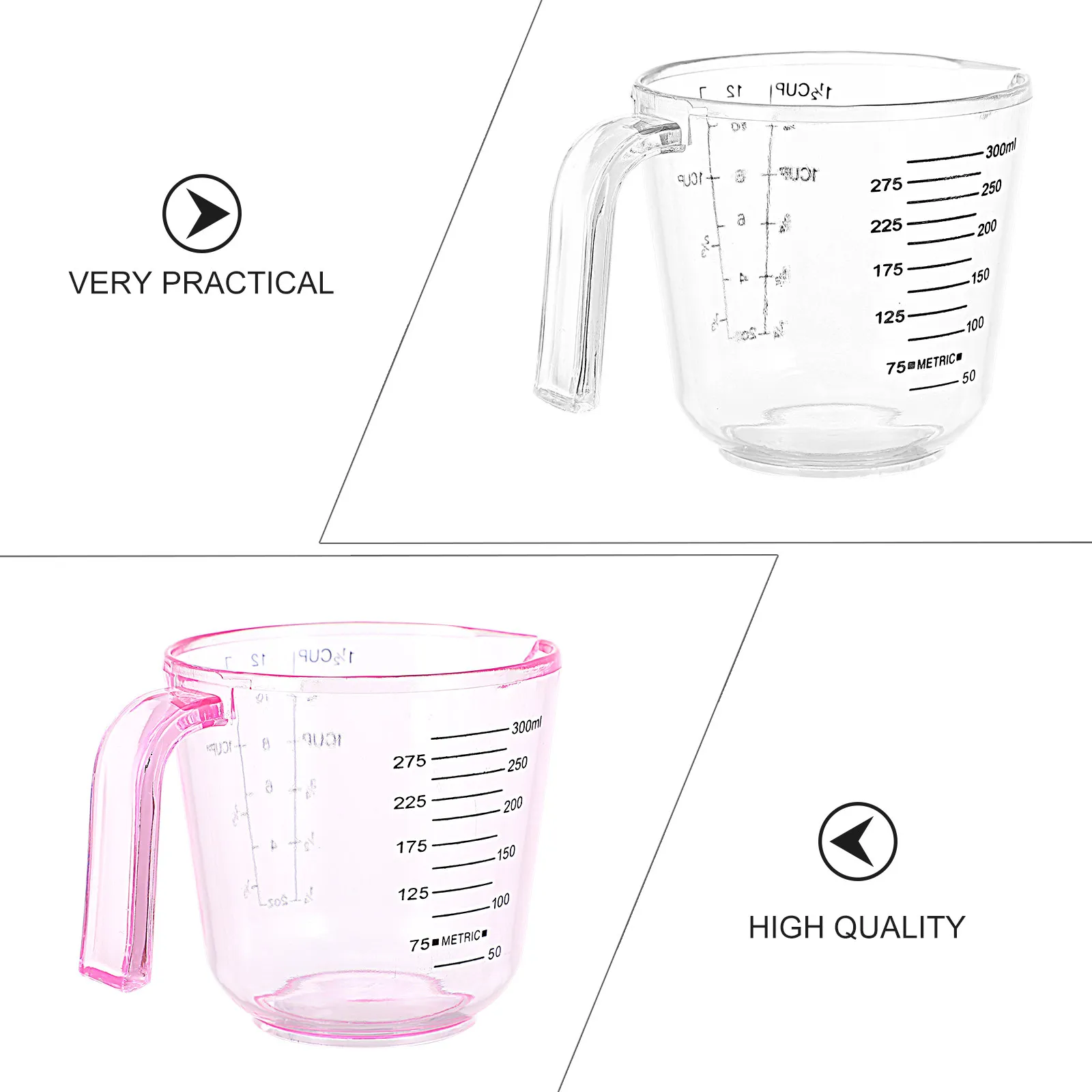 4Pcs 300Ml Plastic Measuring Cups Transparent Body Easy-to-Read Scale Graduated for Cooking Baking Laboratory Liquid Measurement