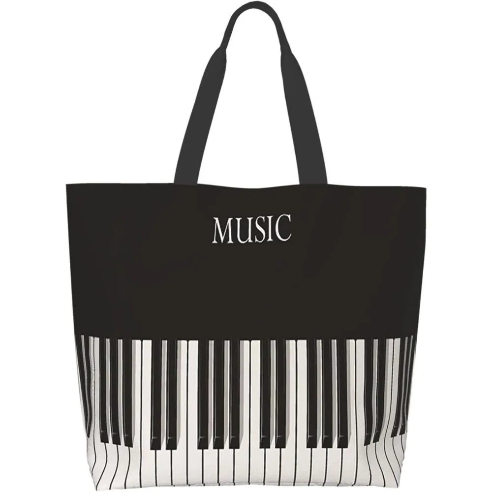 Beating Piano Tote Bag Large Women Casual Shoulder Bag Handbag Reusable Multipurpose Shopping Grocery Bag for Outdoors