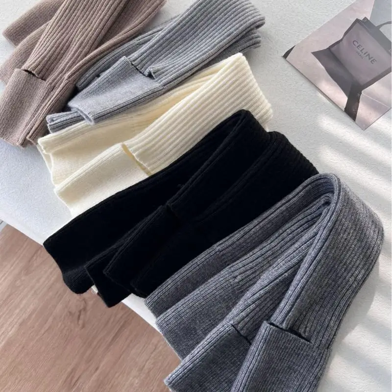 2024 Traf New Women Y2k Clothing Accessories Cashmere Knitted vertical striped Slim Stepped Calf Socks Solid Fashion 1pair