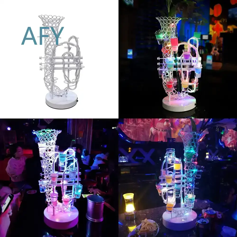 LED Charging Bar Luminous Saxophone Cocktail Holder Bullet Cup for Wine Glass for Party Bar Decoration for Nightclub for Home