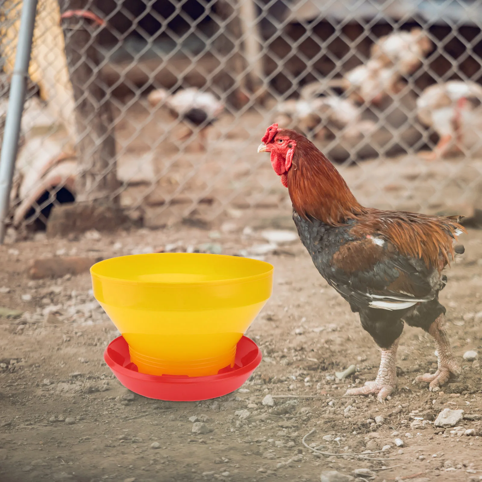 

1Pcs Poultry Feed Bucket Automatic Chicken Feeder Yellow Farm Household Feeding Bowl Fodder Pot Pet Drinker Fodder Pot