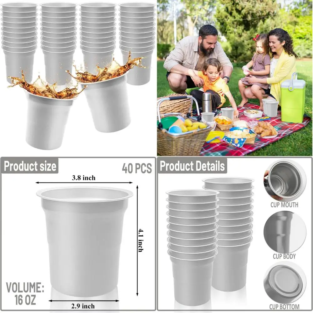 

Многоразовые алюминиевые чашки на 16 унций, серебряные чашки для вечеринок для семейных встреч и мероприятий на открытом воздухе