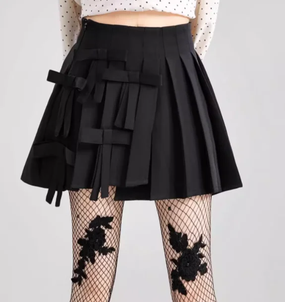 Jupes plissées à nœud tridimensionnel pour filles, douces et Sexy, tempérament, taille haute, ligne a, mode polyvalente, jupe rajeunissante, automne