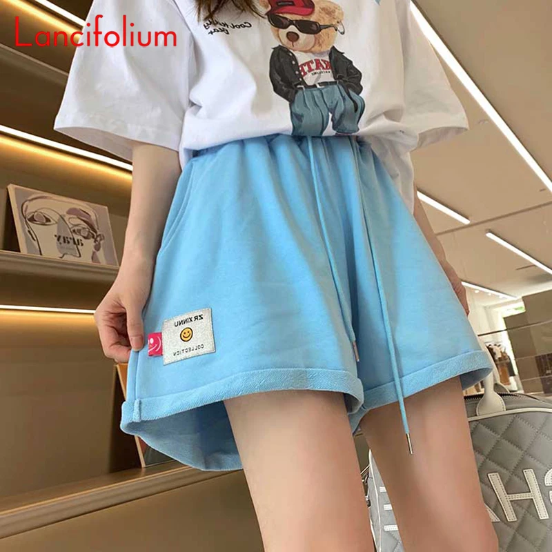 

Sweat Shorts Summer Women Baggy Korean Vintage Streetwear Ladies Casual School Wide Leg Kawaii Patchwork White Green Shorts 2022