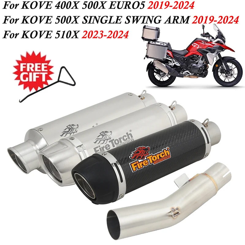 For KOVE 400X 500X 510X EURO5 SINGLE SWING ARM 2019 - 2024 Motorcycle Exhaust Modified Middle Link Pipe Espace DB Killer Muffler