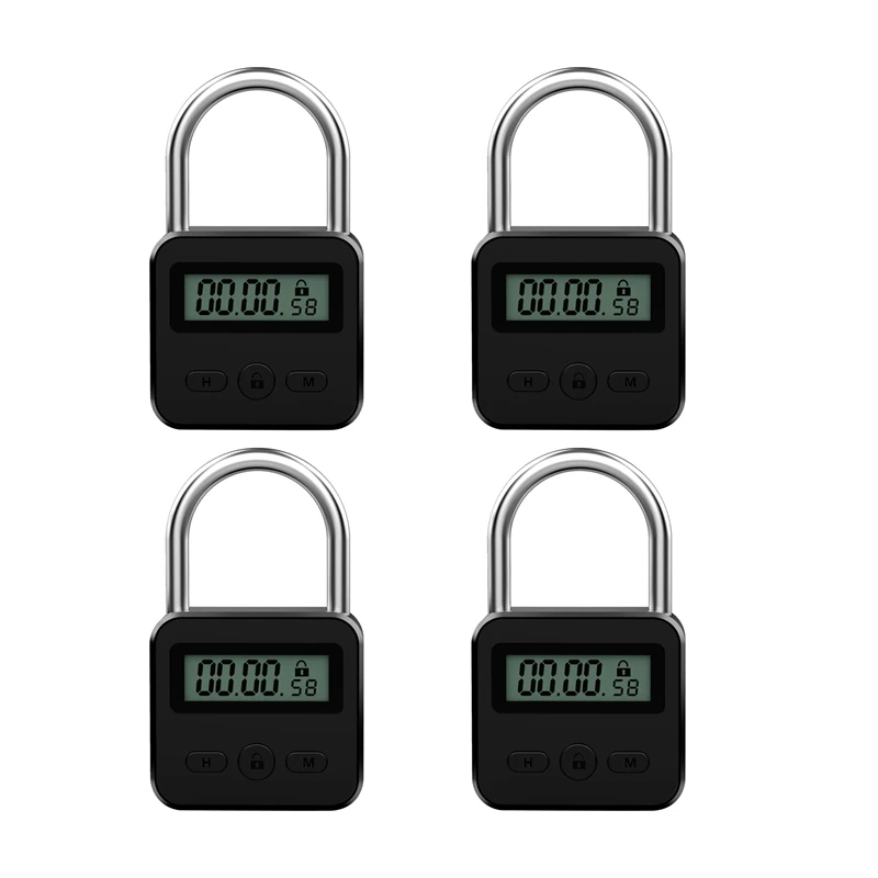 4X Metal Timer Lock LCD Display Multi-Function Electronic Time 99 Hours Max Timing USB Rechargeable Timer Padlock,Black