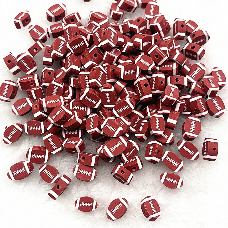 30pcs 10mm Rugby Football Shape Beads Polymer Clay Beads Spacer Loose Beads for Jewelry Making DIY Bracelet Earring