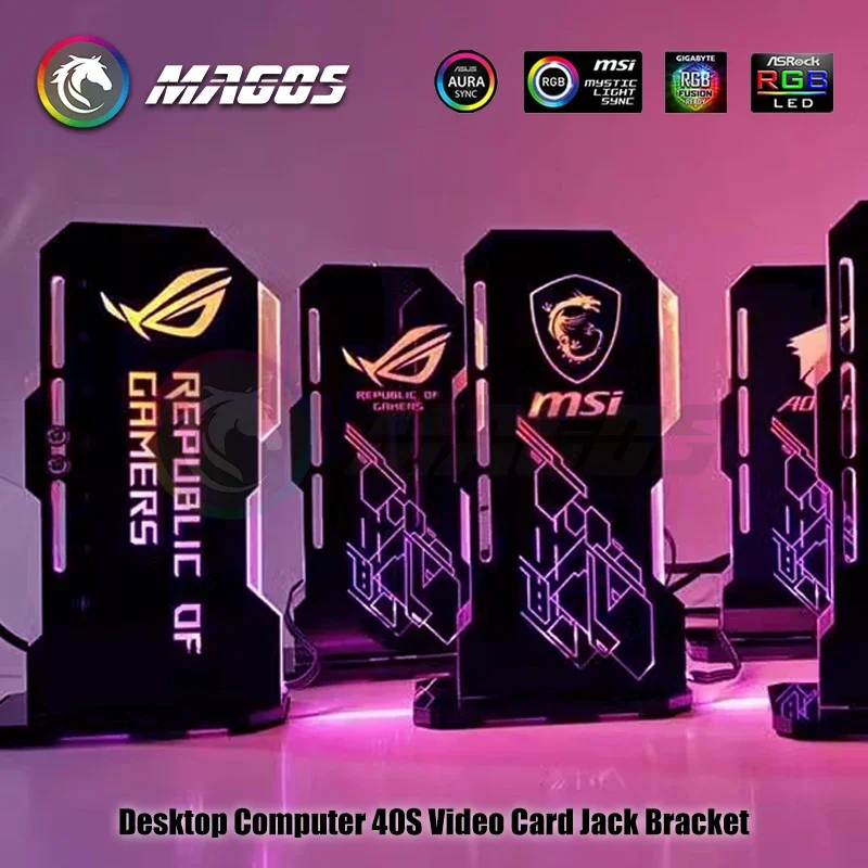 Desktop Computer 40S Video Card Jack Bracket Support ARGB 5V SYNC Vertical Mounting GPU Holder Luminous Brands Faith Black/White