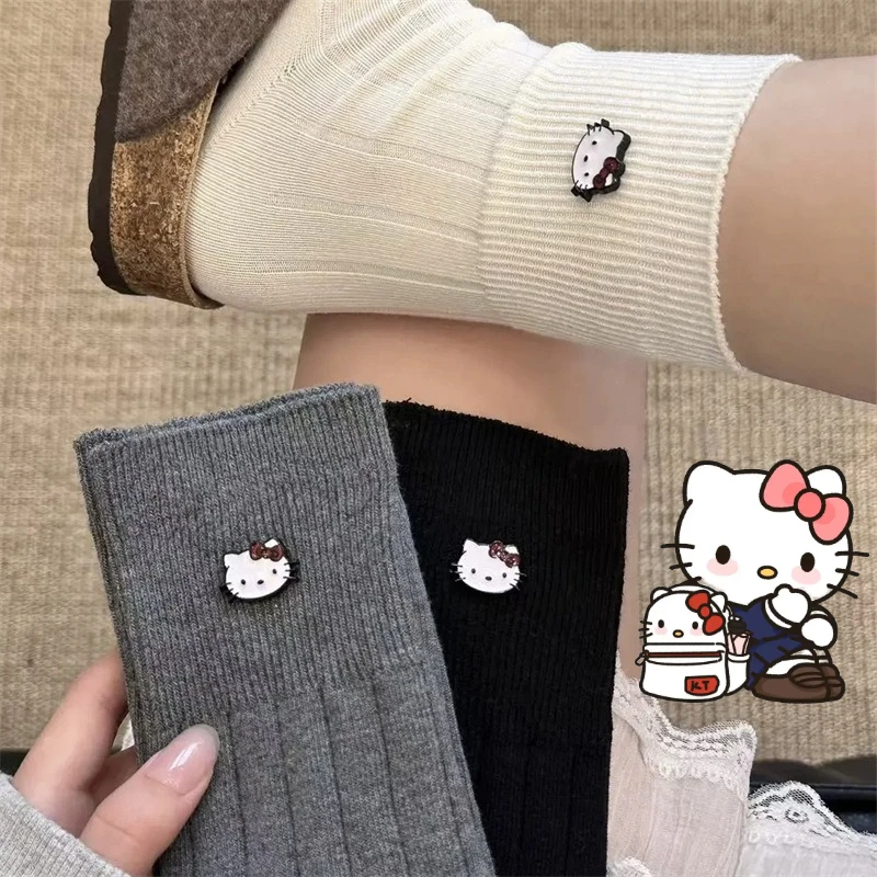 Sanrio Hello Kitty носки до середины икры впитывающие пот дышащие повседневные осенне-зимние пышные удобные спортивные с героями мультфильмов