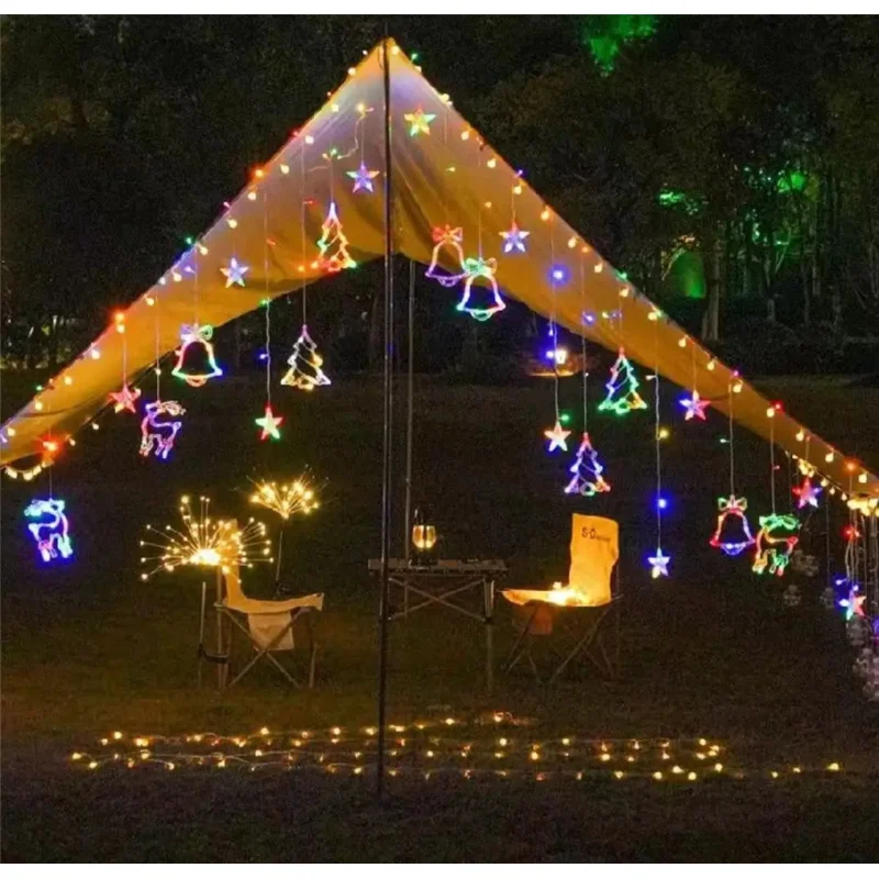 3.5M EU Plug LED Christmas Curtain Lights Deer Star Bell Fairy String Christmas Ornaments Wedding Party New Year Xmas Tree Decor