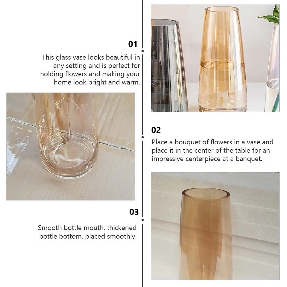 

1Pcs Nordic Style Glass Vase Amber Decorative Flower Container Transparent Desktop Vase Floral Container for Home Decor
