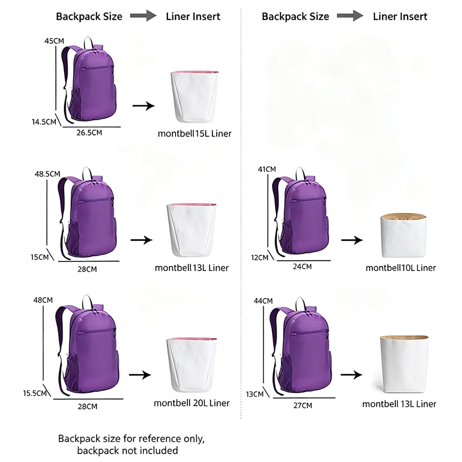 Lightweight Backpack Inner Storage Bag For Montbell 15L Dupont Paper Organizer Bag Durable Foldable Makeup Storage Bag view 2