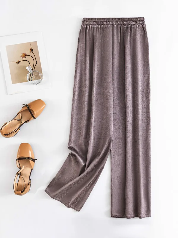 Women's Fashion New 93% Natural Mulberry Silk Jacquard SangBo Stain High Waist Loose Casual Versatile Straight Leg Pants